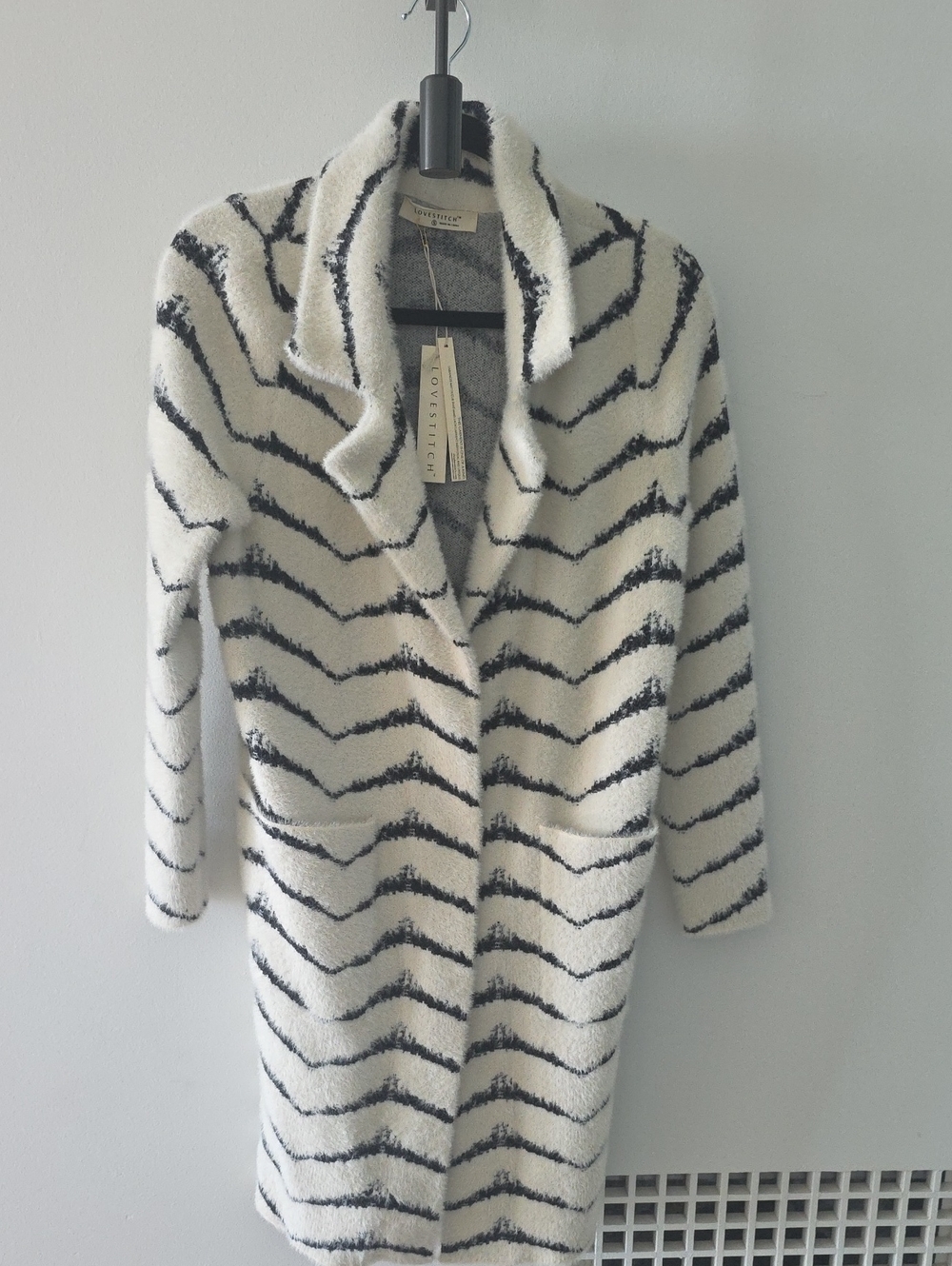 Love Stitch White and Black Striped Long Open-Front Cardigan